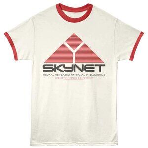 Terminator 2 T2 Skynet Logo White Red Ringer T-Shirt
